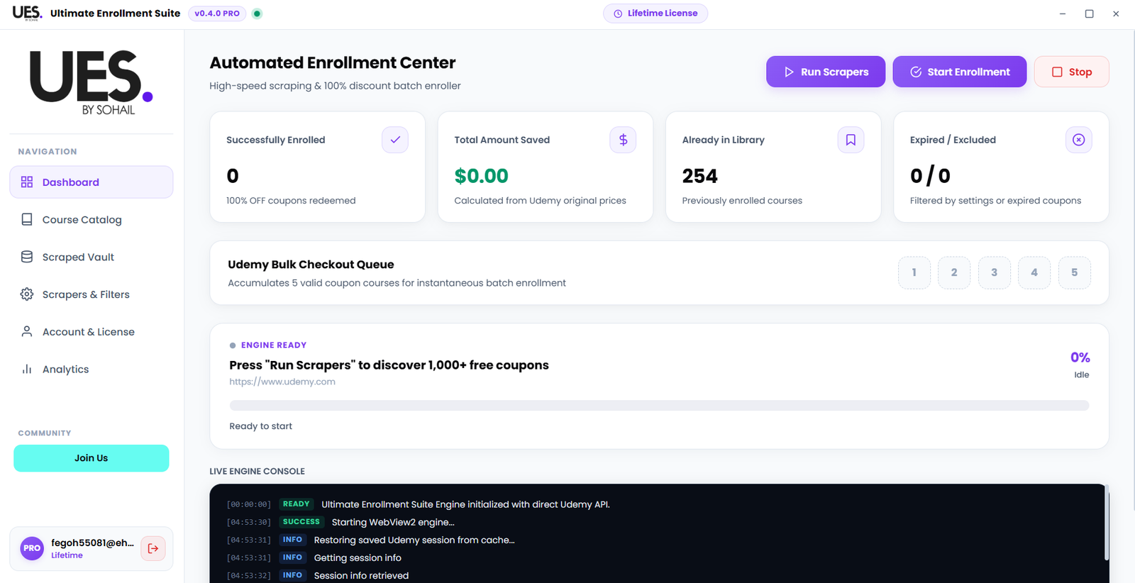UES PRO dashboard